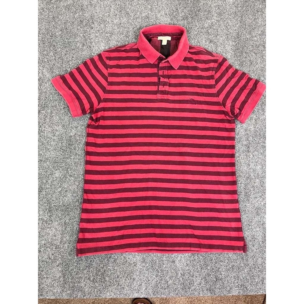 Vintage Burberry Brit Mens Large Red Striped Short Sleeve‎ Polo Top Shirt